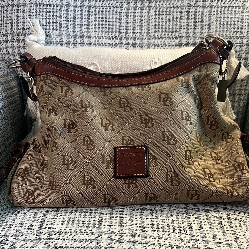 Dooney & Bourke Brown Leather Trim Shoulder Bag